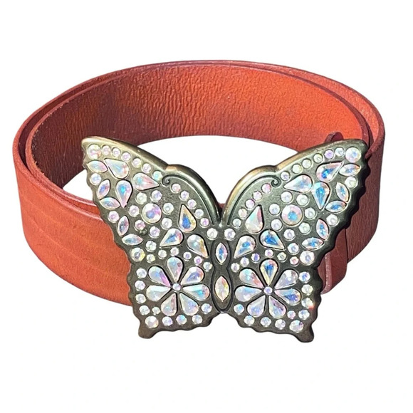 Orange Leather Juliana AB Crystal Rhinestone Gold Tone Brass Belt with Buckle - Picture 4 of 10